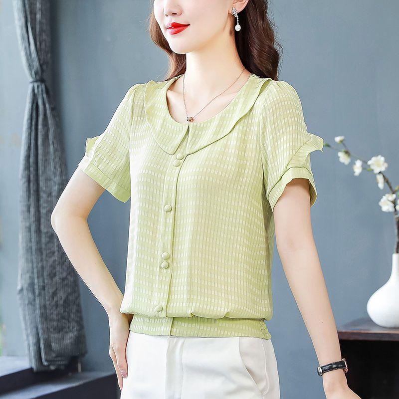 Summer Plus Size Blouse Women Vintage Chiffon Shirt Casual Loose Short Sleeve Tops