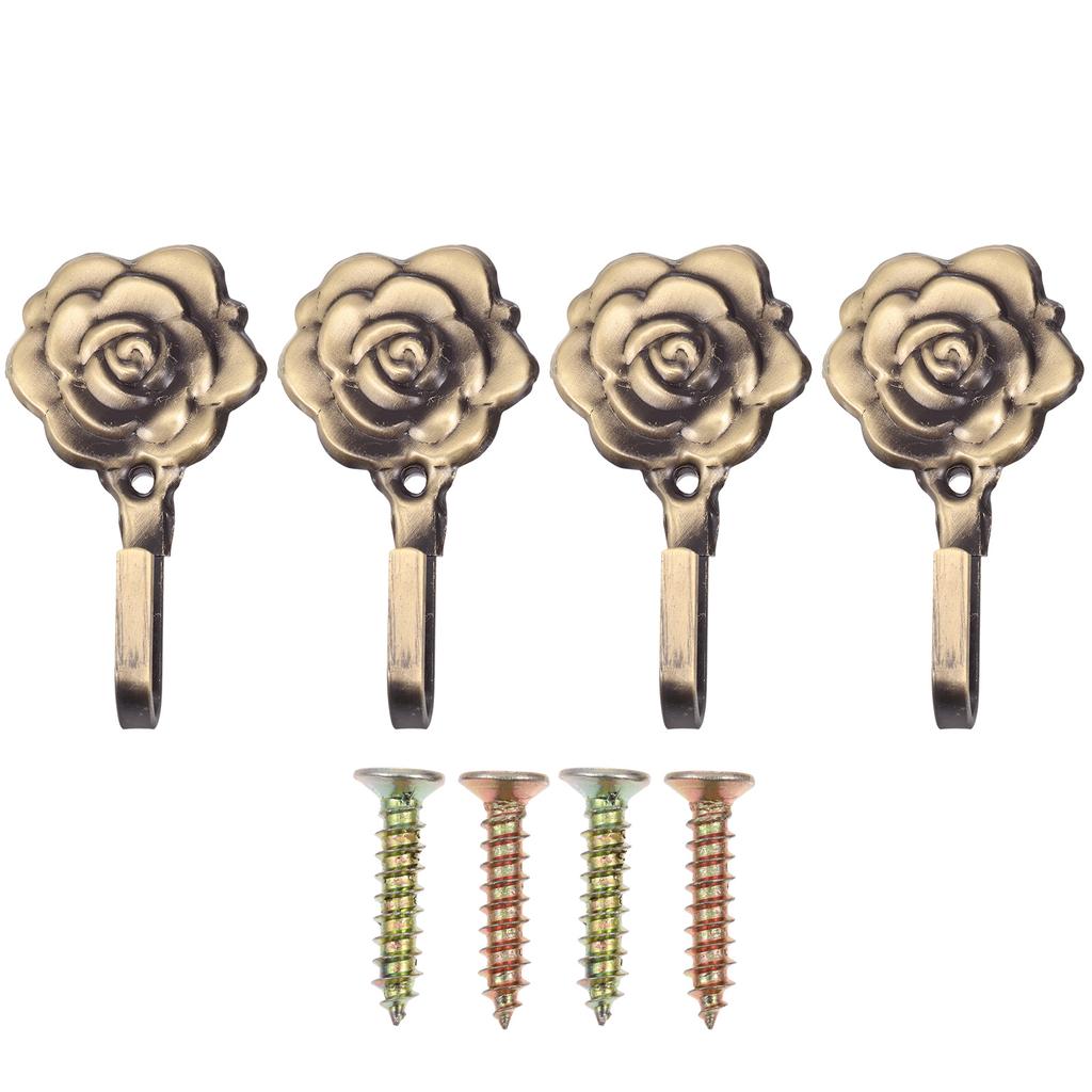 4set Curtain Hooks Holdbacks Decorative Bronze Rose Wall Hangers Retro Tiebacks for Drapes Bedroom Bathroom Accessories