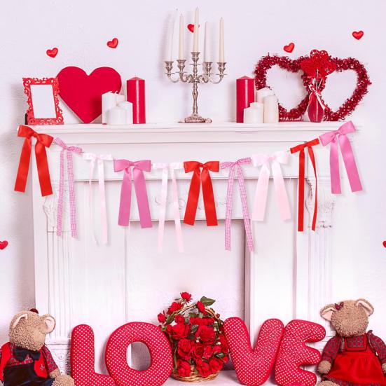 Ghirlanda di Fiocchi per San Valentino per Festa di Fidanzamento Addio al Nubilato Matrimonio Fidanzamento Striscione con Fiocchi Rossi e Rosa per Camino Parete Decorazione Stanza