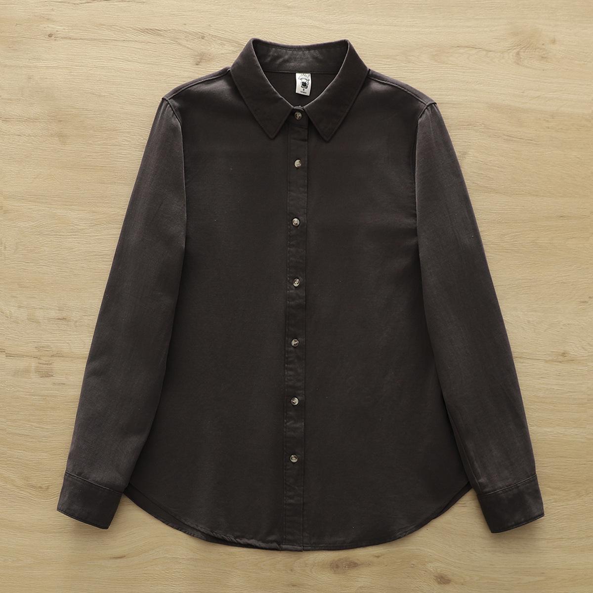 Japanese Style Long Sleeve Brushed Cotton Women s Shirt M серый