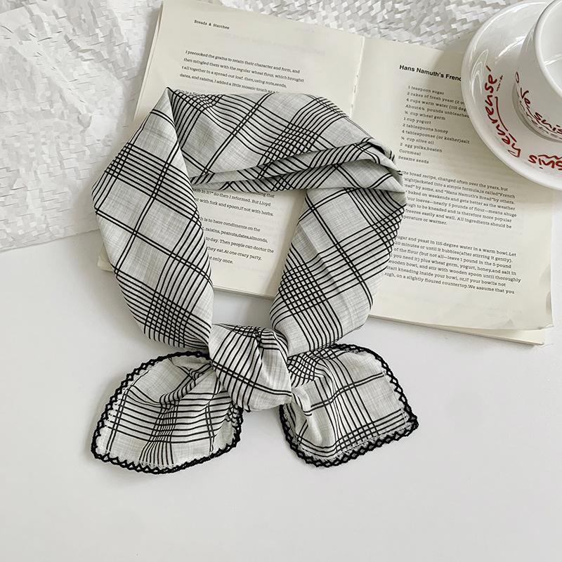 Silk scarf square scarf high-end decorative fashion scarf retro plaid headscarf summer women's pastoral silk scarf