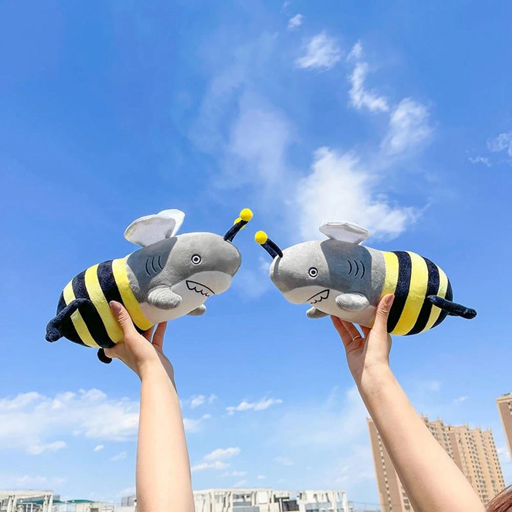 35cm Funny Funny Shark Bee Combined With Stuffed Toy Throw Pillow Doll Boy Girl Birthday Gift Surprise Gift Decoration Soft