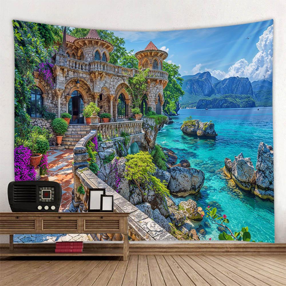 Beautiful garden landscape, tapestry, home art decoration wall mounted fairy tale posters fantasy sea view room background cloth