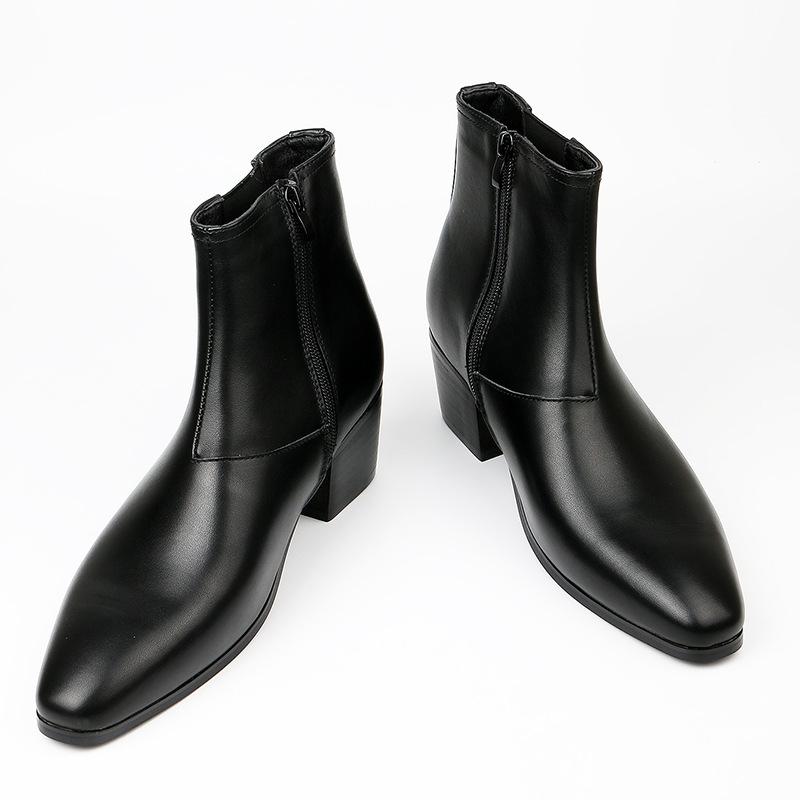 Stivali in Pelle Stile Britannico da Uomo Moda Chelsea Boots Stivaletti alla Caviglia con Tacco Alto 6cm Stivali Eleganti da Lavoro Stivali Alti da Uomo