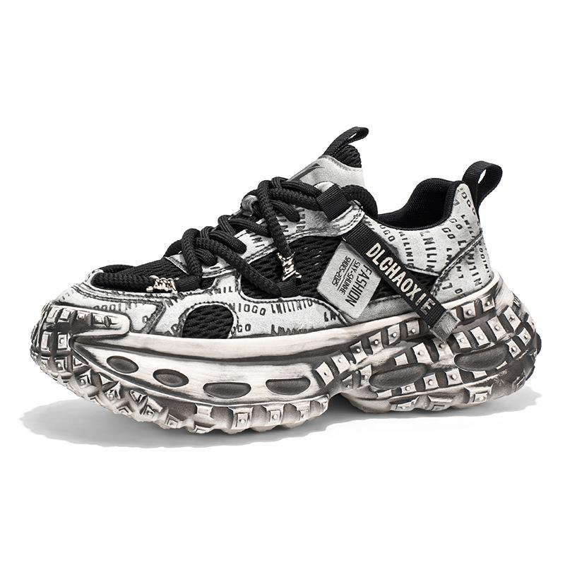 Trendy new platform-soled sports trendy shoes breathable mesh casual dad shoes retro style polishing old tire shoes men