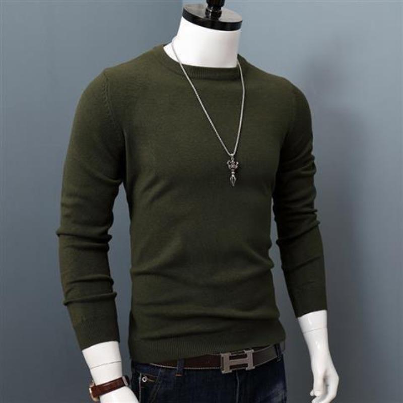 Autumn and Winter Round Neck Sweater Men's Solid Color Warm Thickening Loose Pullover Bottoming Youth Sweater
