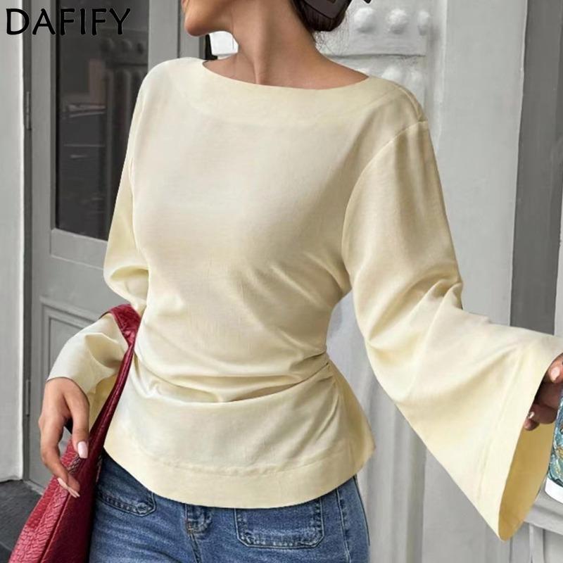 DAFIFY Moda Donna Casual Primavera Autunno Tinta Unita Stampa Manica Lunga Monospalla Bluse e Camicie