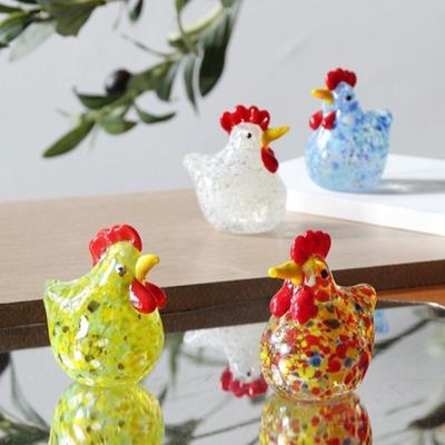Small Hand Blown Glass Chicken Figurines Mini Home Decor Crystal Rooster Statues Crafts Smooth Surface Cock Miniatures Desktop