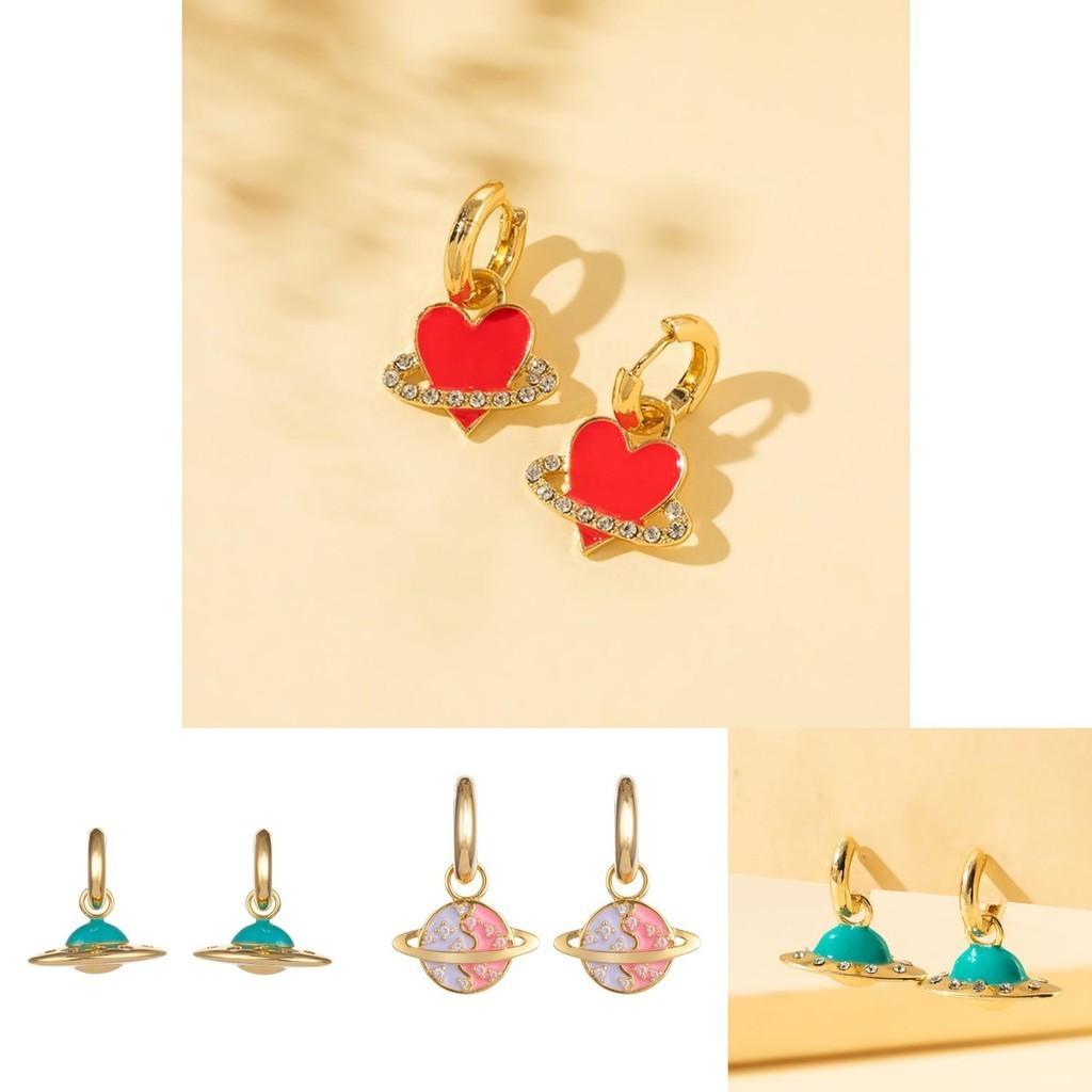 Heart Rhinestoneencrusted Elegant And Planet Earrings For Modern Women