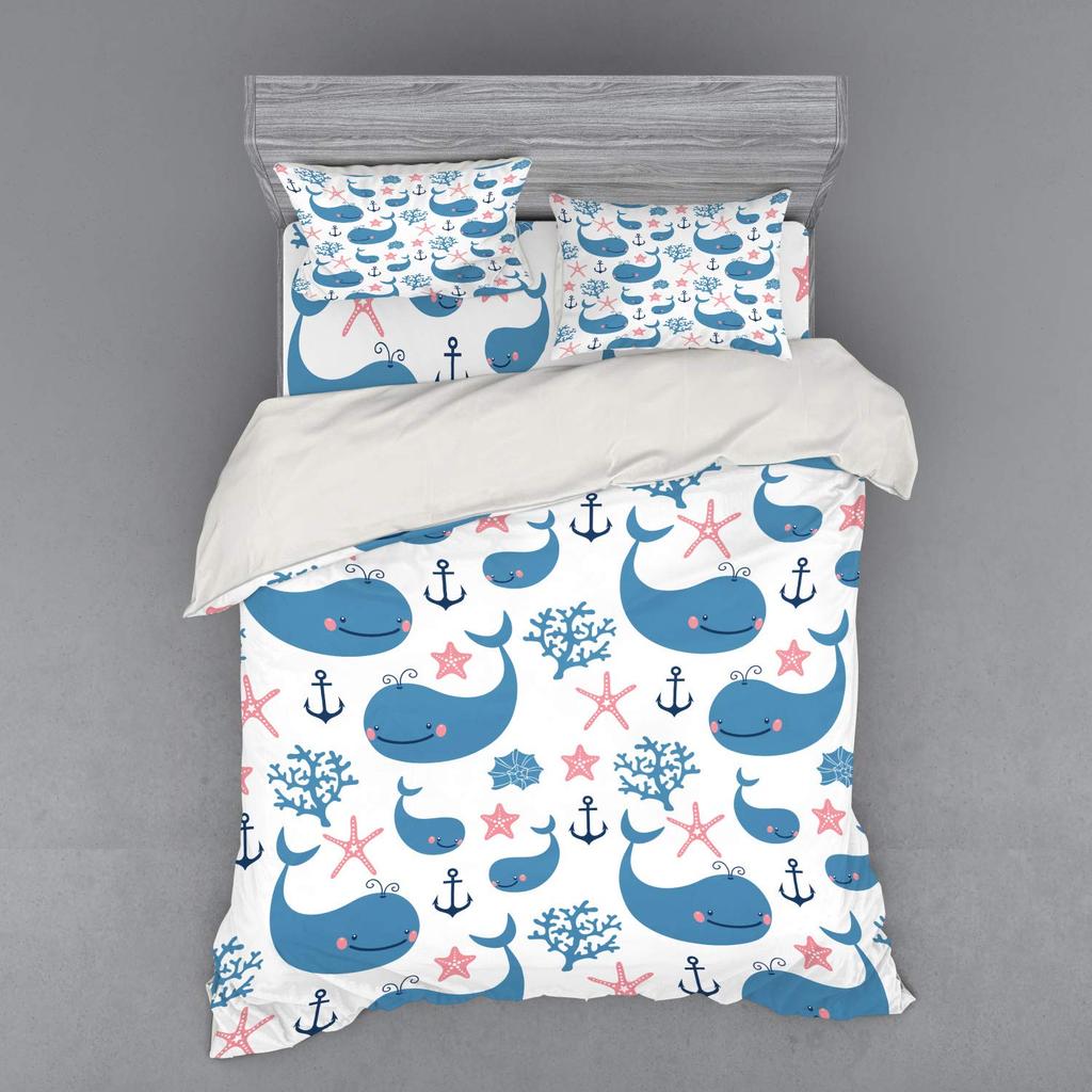 whale and Anchor duvet cover set for teens kids boys queen Lightweight Bedspread Cover bedroom Decor Navy Blue Ocean Bedding Set