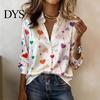 Party Shirt Tops Women Silk Glossy Fabric Lapel Long Sleeve Heart Print Blouse Loose Fit Button Down Romantic Date Night Casual Comfortable Soft