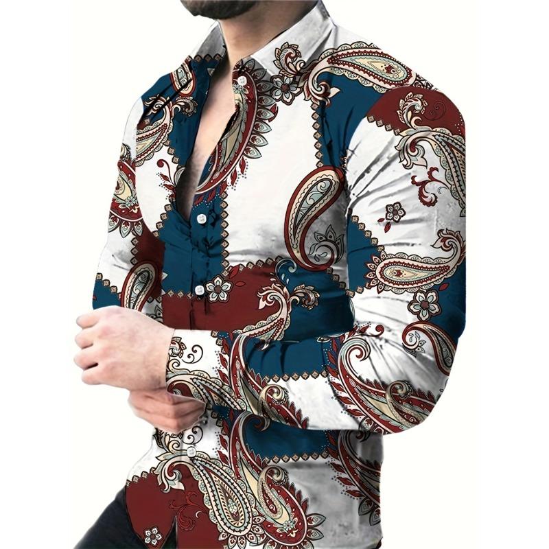 Forår Herreskjorter Mode Retro Gade Tekstur Printede Skjorter Herre Langærmet Revers Skjorte Skjorte Top Kontortøj