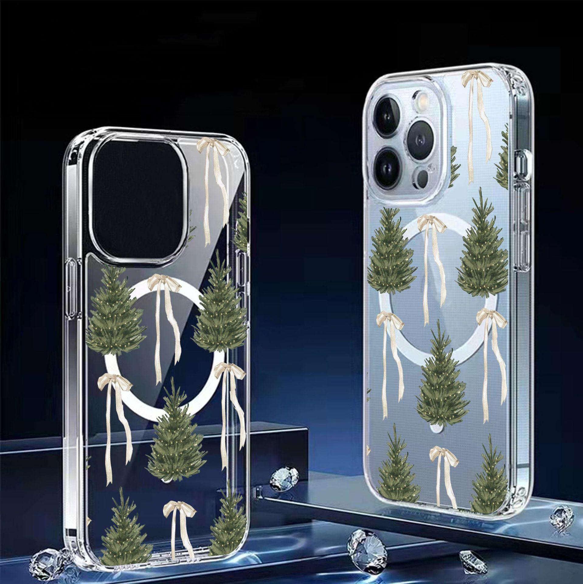 

Bow Christmas Tree Magnetic Transparent Case for iPhone 15/16/17 Pro Max iPhone 12 Mini прозорий