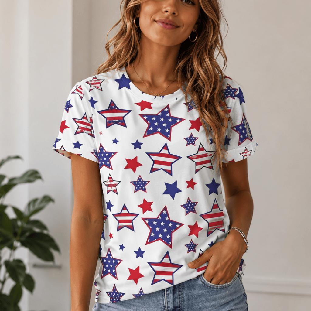 Women Summer Short Sleeve T‑Shirt Vivid 3D Pattern Print O‑Neck Loose Casual Daily Ladies Tops