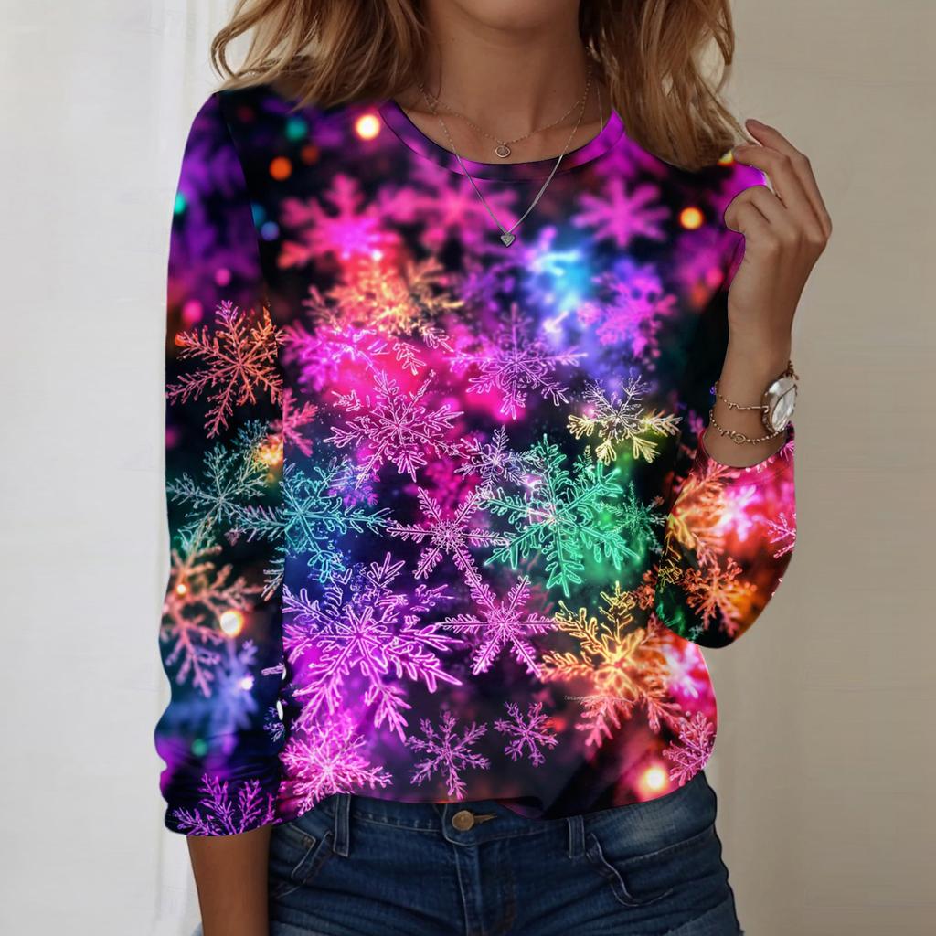 Women's Christmas Printed Round-neck Loose Long-sleeved Top