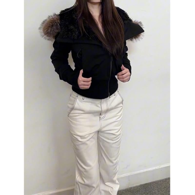 Hooded Fluffy Jacket Women's Winter-feeling Plush Thickened Cotton Jacket Short Top