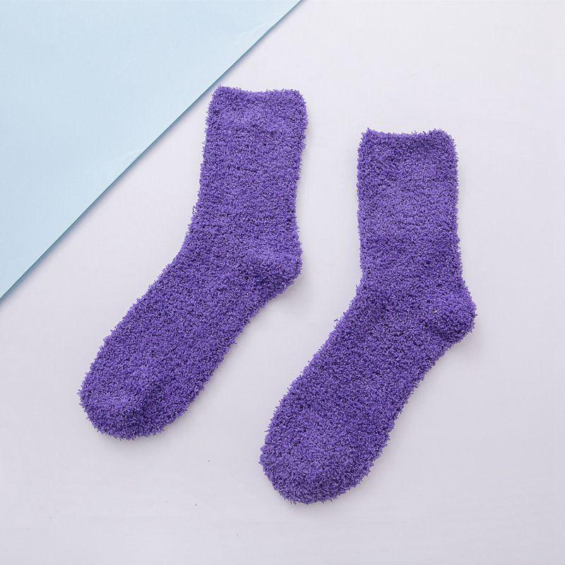 Women's Winter Tube Socks Candy Color 6PC Solid Color Thick Socks Casual Floor Socks Coral Fleece