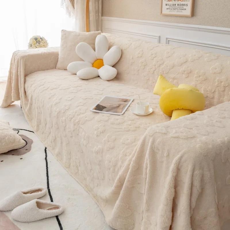 Pluszowa narzuta na sofę do salonu, koc na kanapę, narzuta na sofę, kurz, zabezpieczenie przed zarysowaniem przez kota, pojedynczy, pełny, czterosezonowy