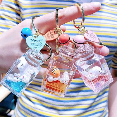 Moving Liquid Marine Gifts For Women Resin Quicksand Bottle Key Ring Bag Charm Car Pendant Keychain