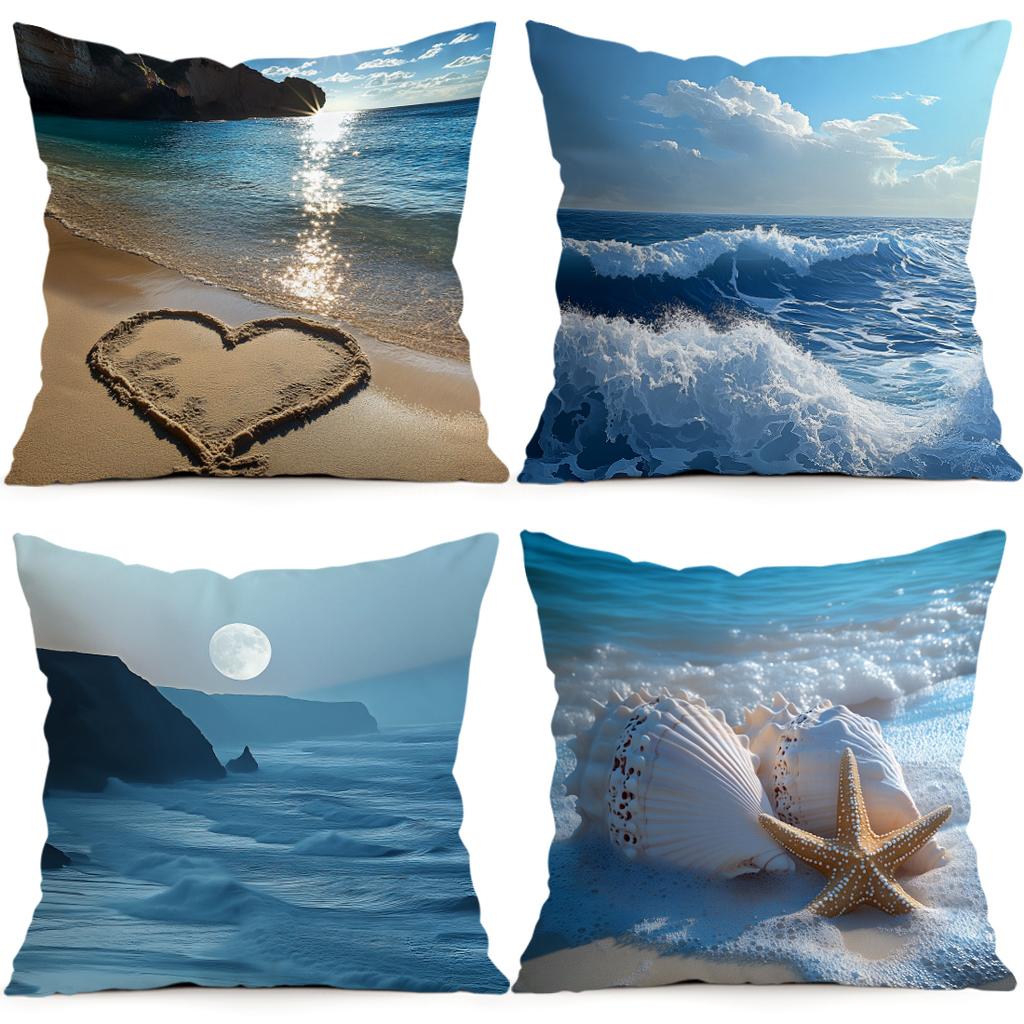 1/4pcs Marine Theme Cushions Pillowcase Polyester Cushion Cover Throw Pillow Pillowcover Home Car Sofa Decor
