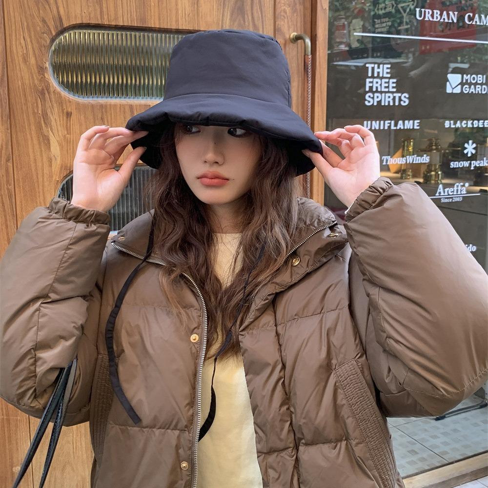 

Lace-up light down cotton clothes feel autumn and winter fisherman s hat children s versatile basin hat warm and cold-proof ear protection Adult average size білий