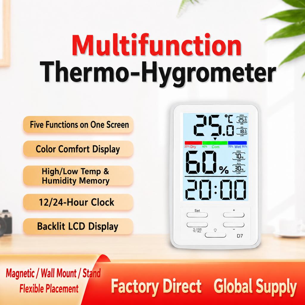 Large Screen Digital Indoor Room Thermometer Hygrometer with Max Min Temperature Thermo Time Display Household