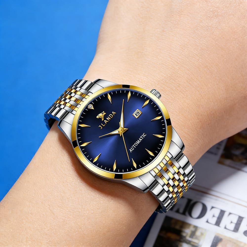 Automatic Self-Wind Men's Watch Luxury Business Dress Watches with Date Display Steel Bracelet Waterproof Luminous Hands