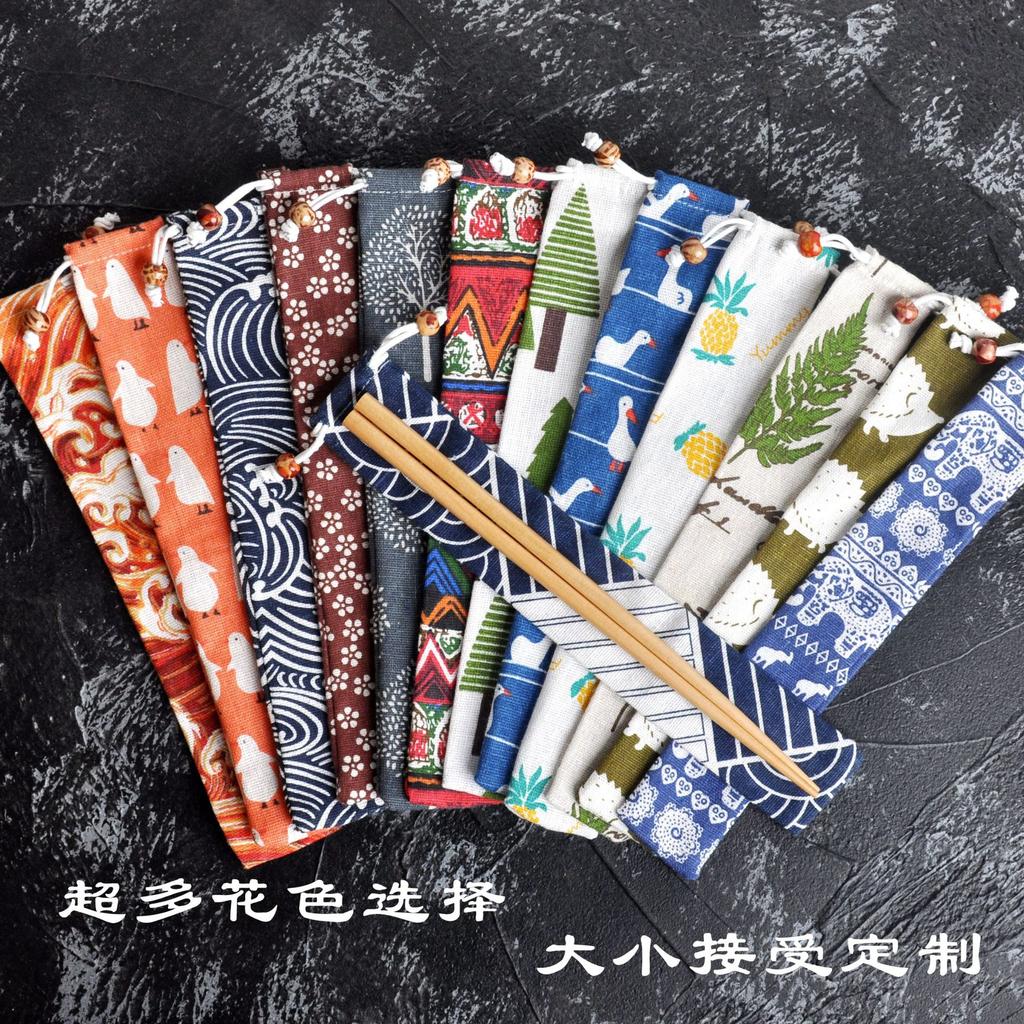 1pc Eco Friendly Canvas Drawstring Pouch Japanese Style for Chopsticks Spoon Straw Home Kitchen Travel Organizer