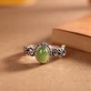 Adjustable Vintage Chinese Style Jade Green Circular Ring Women Men Boho Minimalist Open Band Statement Jewelry