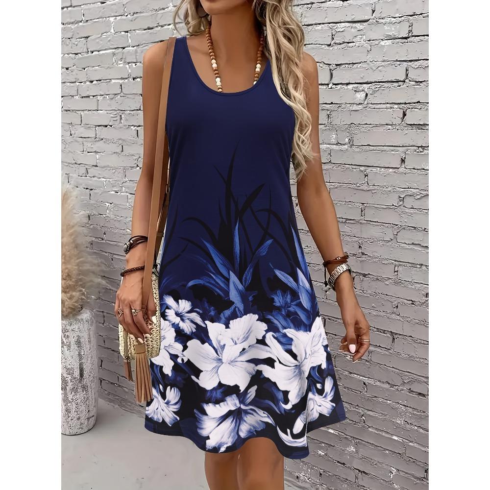 Women's Floral 3D Print Sleeveless A-Line Dress Summer Casual Bohemian Beach Dress Vibrant Y2k Ladies Clothes Dresses Woman Tops
