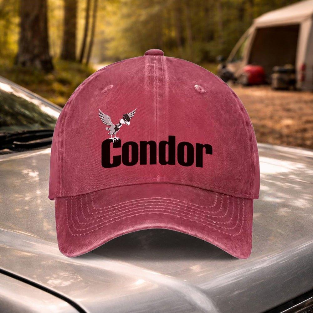 Condor Vintage Washed Baseball Cap  Adjustable Hook  Loop Unisex Hat for Unisex Women Weddings Festivals Sports Travel