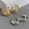 Classic Geometric Circle Gold Color Hoop Earrings for Women Korea Trendy Stainless Steel Dangle Earings Wedding Bride Jewelry