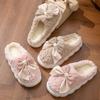Women's Plush Thick-Soled Bow Slippers - Cozy Autumn/Winter Indoor Shoes