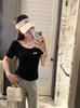 Shenzhen Nanyou~ 16 New M Home Retro Contrast Color Striped Slash Shoulder Short Sleeve Slim-fit Design Knitted Top 6716