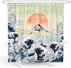 Japanese Cherry Blossom Shower Curtain Set, Asian Anime Shower Curtains for Bathroom Cool Watercolor Abstract Art