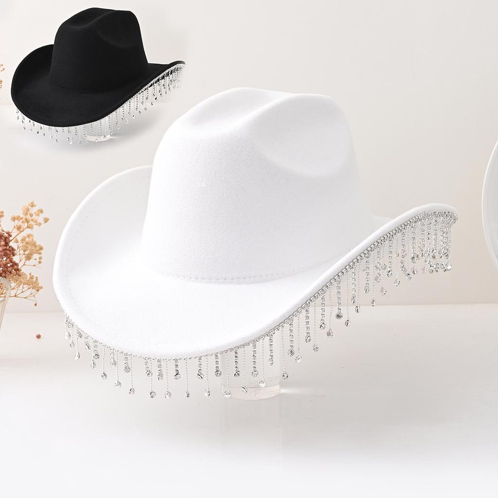 Beliebter Zylinder Cowboyhut Eleganter großer Schirm Leichter Luxus Quaste Funkelnd Party Musikfestival Tragehut