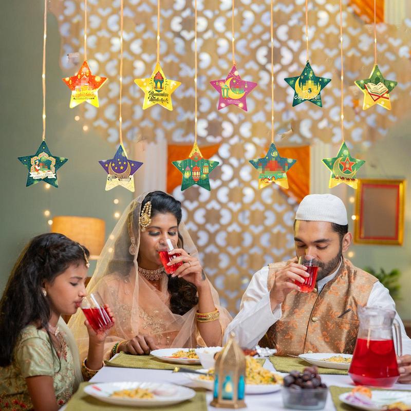 Eid Decorative Lights Holiday Stars Moon LED Lights Ornament Eid Decorations Pendant Battery Operated Ambient Lighting Party
