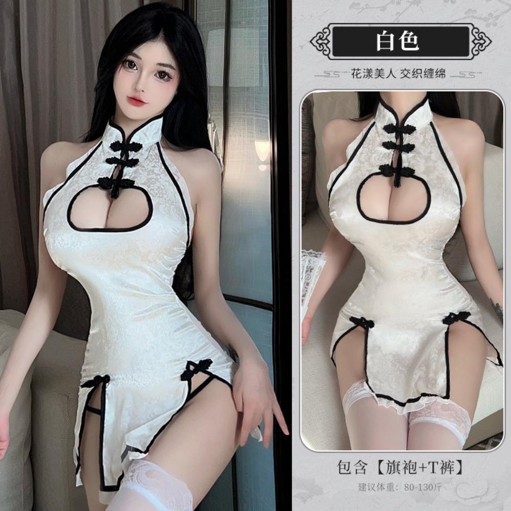 Night Crisp Erotic Underwear, Sexy Retro Hollowed-out Cheongsam, Hot Rear Mesh Perspective Temptation, Uniform Delivery 1672