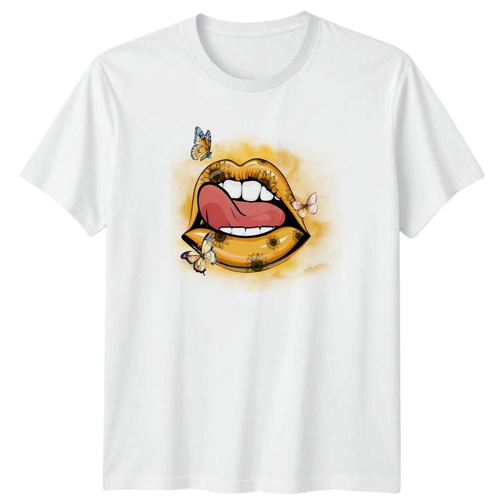 Vibrant Sunflower Lips Butterfly Design Unisexs TShirt Floral Botanical S