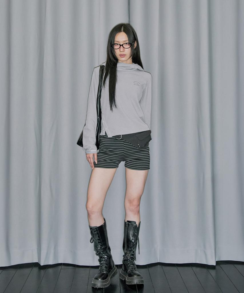 ODDSTUDIO Side Snap Waffle Hoodie Long Sleeve - Light Gray