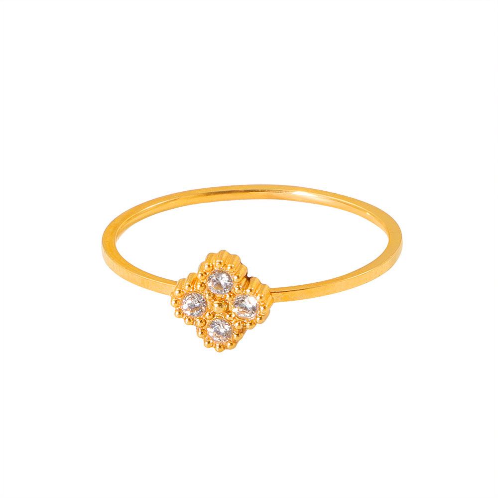 INS Stainless Steel Colorfast Four-Leaf Clover Ring - Women's Thin Luxury Flower Design