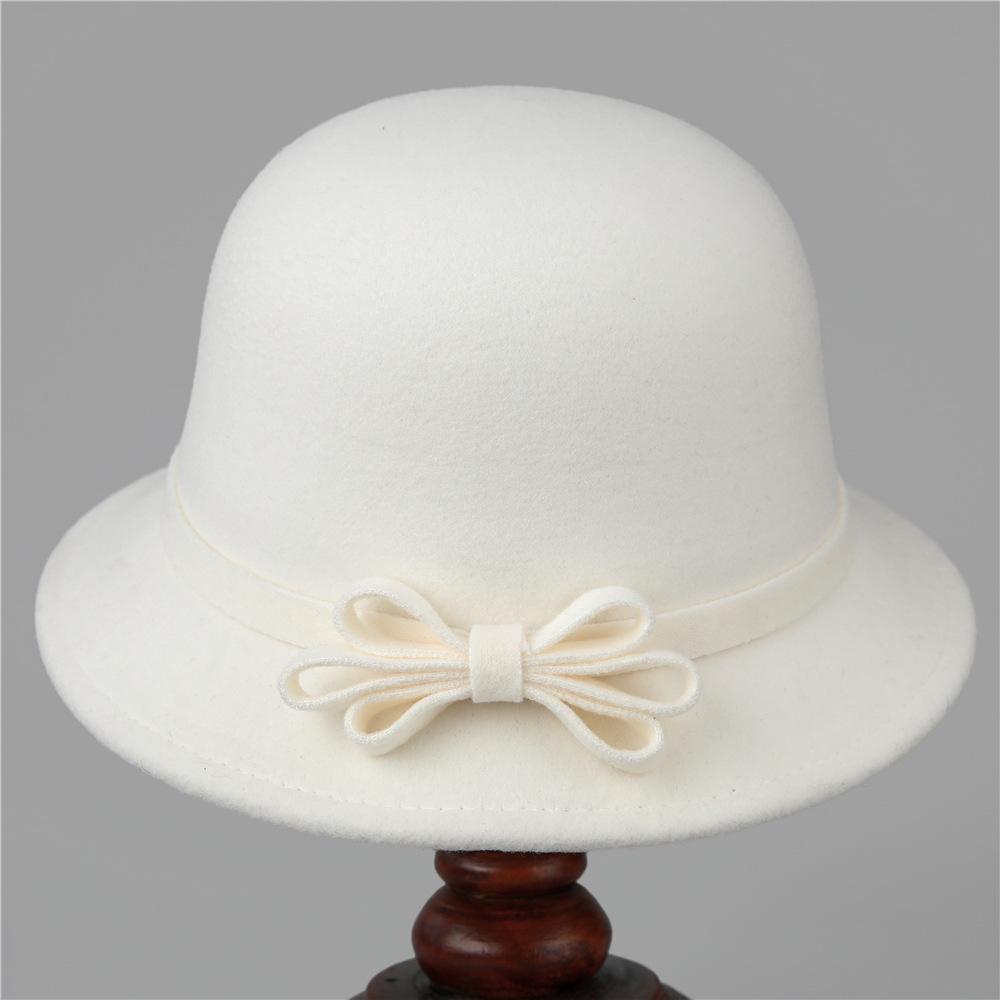 

Черно-белая шляпа-котелок с бантом, женская осенне-зимняя шерстяная шляпа-ведро, шляпа-котелок из фетра для пожилых ONE SIZE