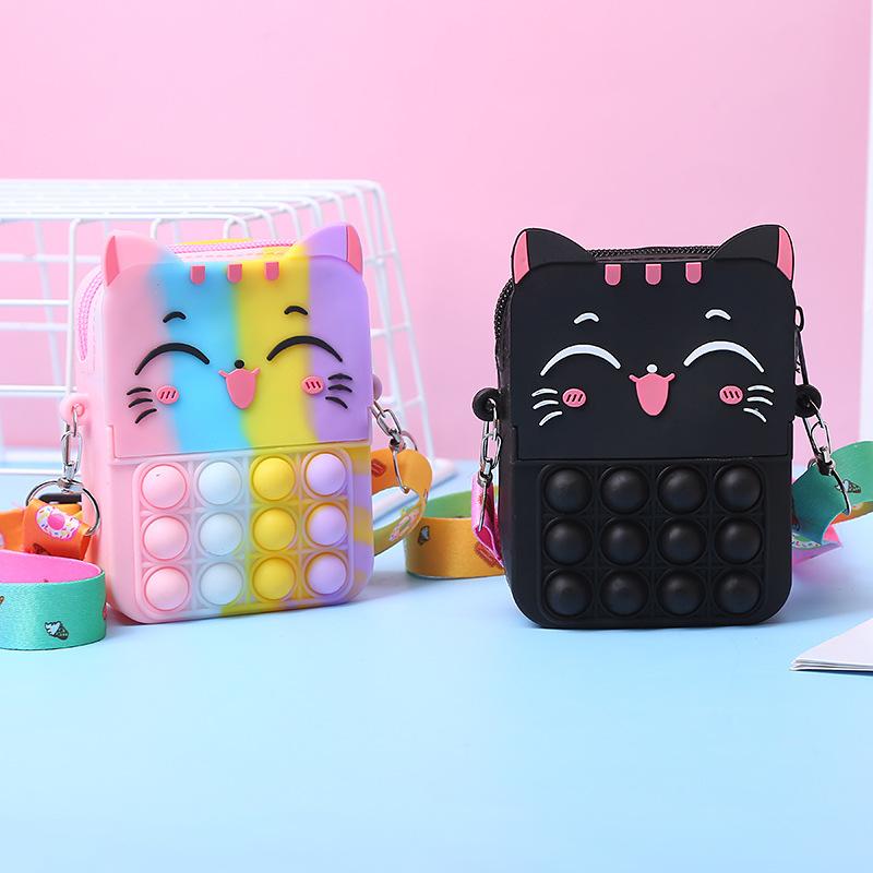 Neue Mädchen Blase Handtasche Prinzessin Geldbörse Weiche Silikon Umhängetasche Kinder Nette Katze Cartoon Rucksack Stressabbau Spielzeug Schulter Tasche