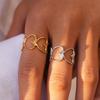 Stainless Steel Heart-Shaped Hollow Opening Rings for Women Men Classic Texture No Fading Couple Rings Party Jewelry Accessories