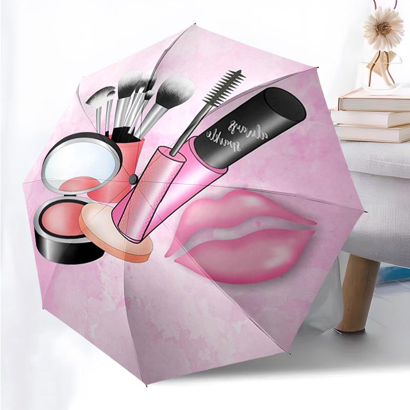 Makeup Girl Series Folding Umbrella Fashion Auto-Open 8 Iron Ribs Plastic Handle Foldable Sunshade Perfect Christmas Gifts