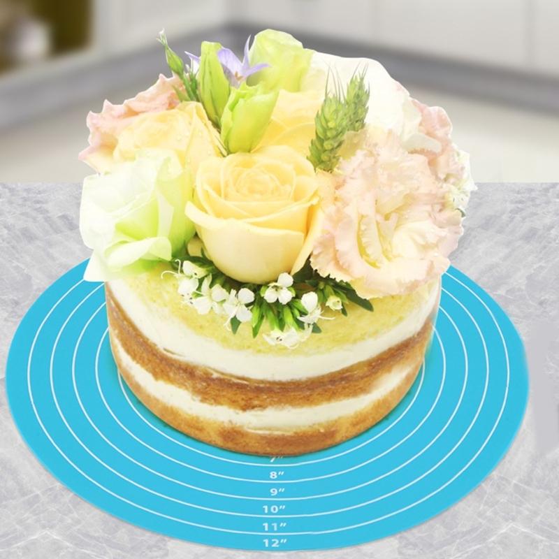 2 Piece Flexible Round Silicone Baking Mat Nonslip Dough Rolling Cake Pad For Cooking Kneading And Food Preparation
