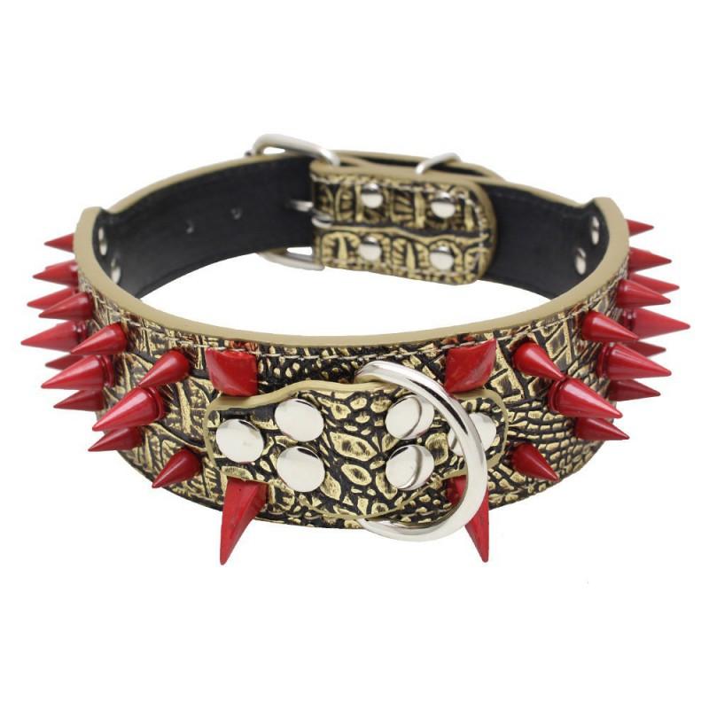 Studded Dog Collar With Rivet Decor PU Leather Medium Large Dogs Adjustable Anti-Chew Neckband