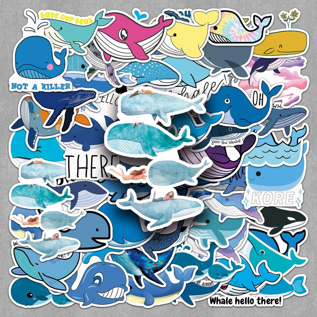 50PCS Cute Whale Stickers - Marine Life DIY Color Painting for Water Bottles and Mochi Decoration
