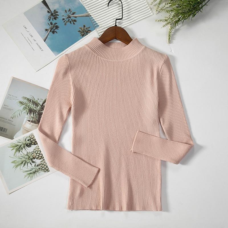 New Autumn Long Sleeve Base Knitted Sweater Women Winter Fashion Half High Collar Pullover Women Sweaters Vintage Slim Fit Solid Casual Knitwear 24970