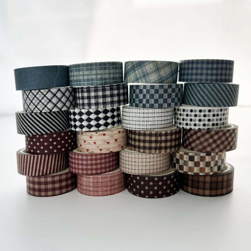Plaid Tape Set, 6 Rolls Aesthetic Grid & Polka Dot Decorative Tapes For Journal Scrapbooking Diy Crafts & Planner